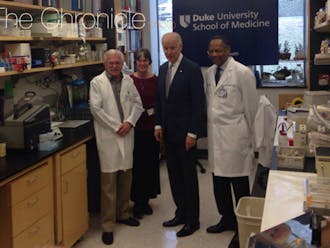 Before Wednesday’s round table discussion, Biden chatted with Modrich, Modrich’s wife Vickers Burdett and Chancellor for Health Affairs Dr. A. Eugene Washington.