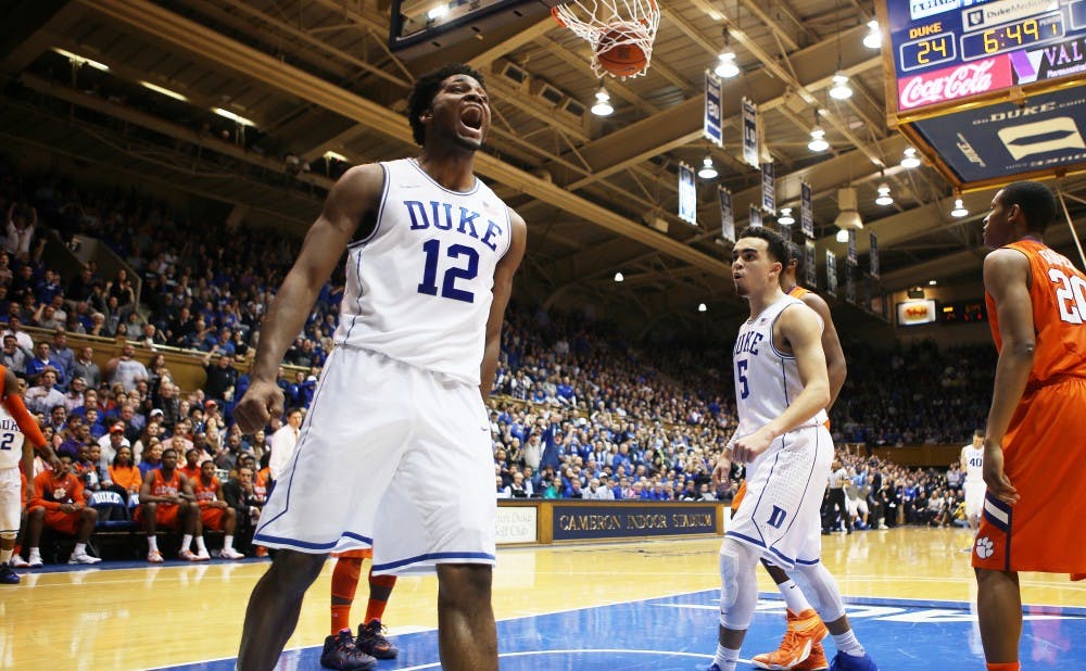 Freshman Justise Winslow scored 17 points in the first half en route to a double-double as the Blue Devils topped Clemson Saturday.
