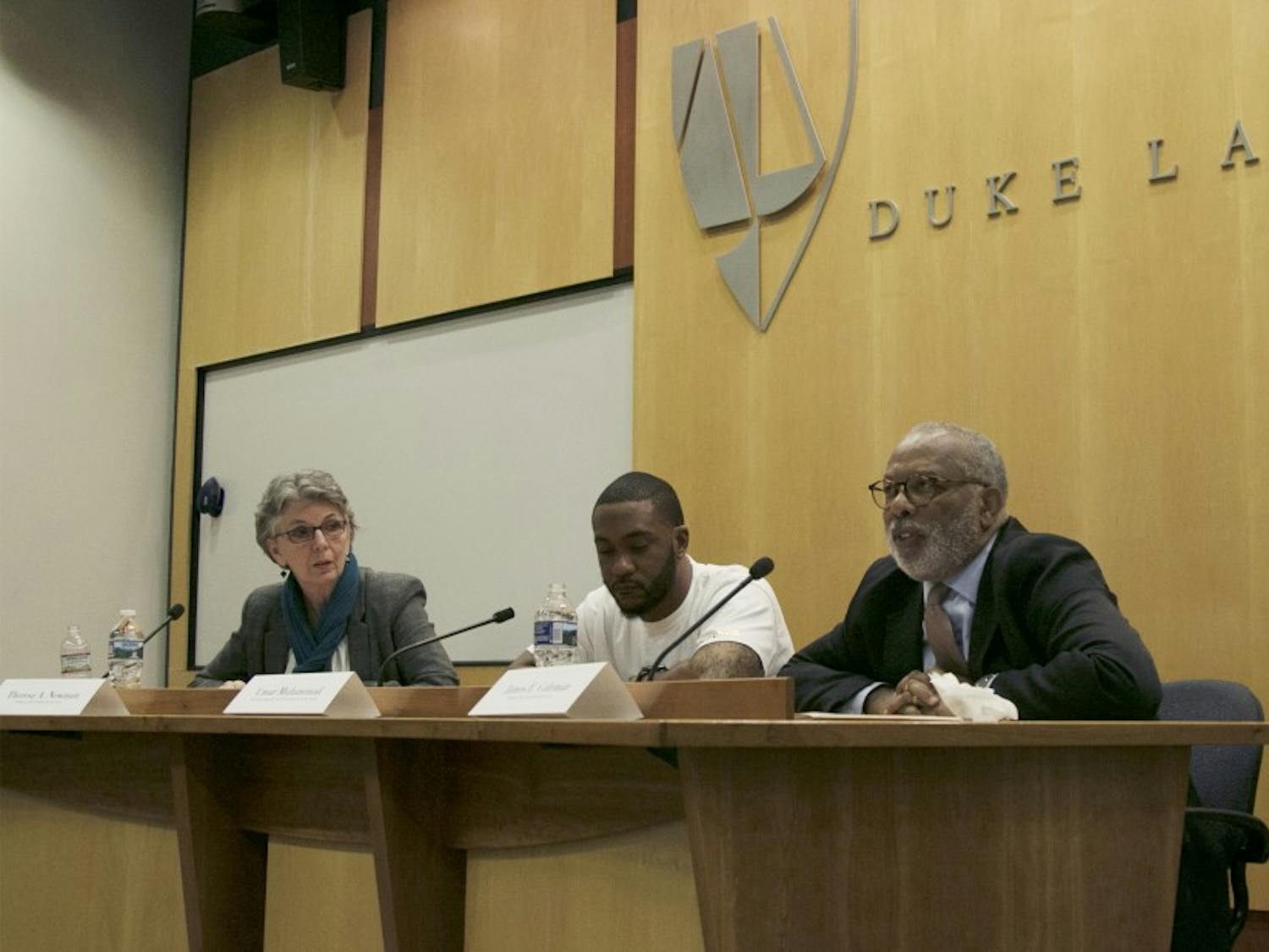 James Coleman and Thersea Newman (far right and far left) serve as co-directors of Duke’s Wrongful Conviction Clinic, which investigates incarcerated felons’ claims of innocence.
