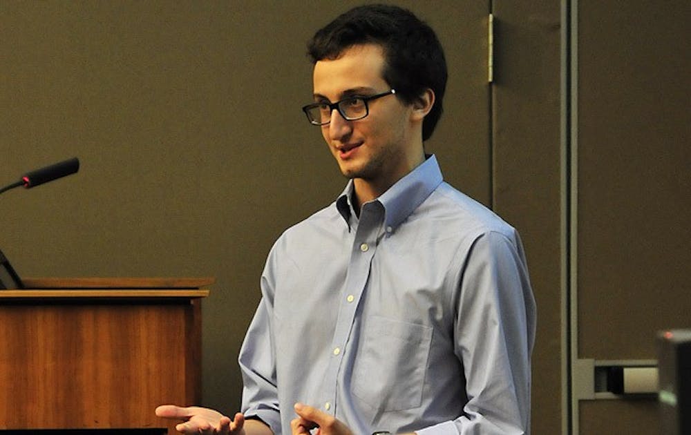 Sophomore Jacob Zionce, DSG vice president for residential life,  spoke about gender-neutral housing at the group’s meeting Wednesday.