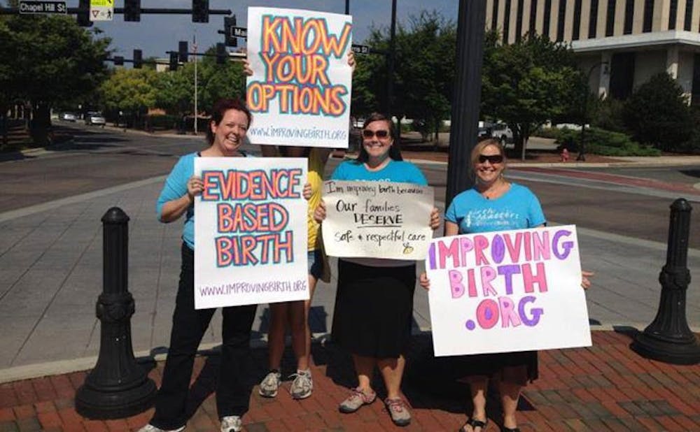 Women gathered in Durham Monday to raise awareness about maternity care.