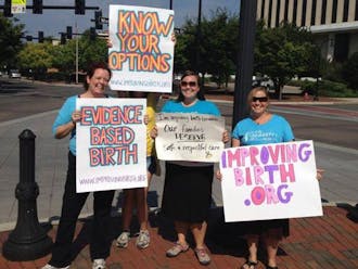 Women gathered in Durham Monday to raise awareness about maternity care.