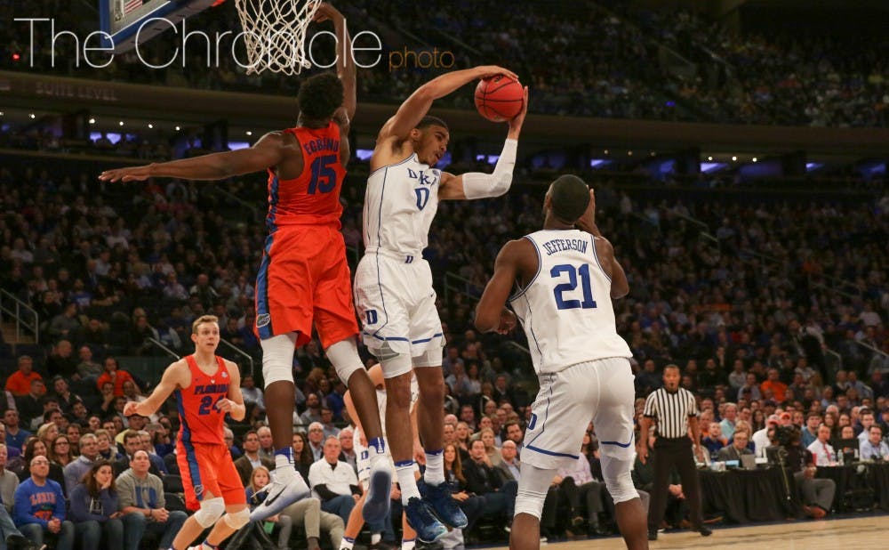 <p>Freshman swingman Jayson Tatum got off to a slow start but sparked Duke's late first-half run with his energy down low.&nbsp;</p>