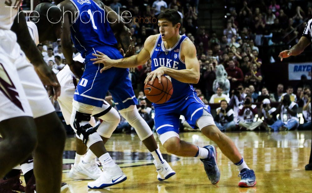 <p>Grayson Allen had four assists before he attempted a shot against the Seminoles but would up with just one more helper and nine points.</p>