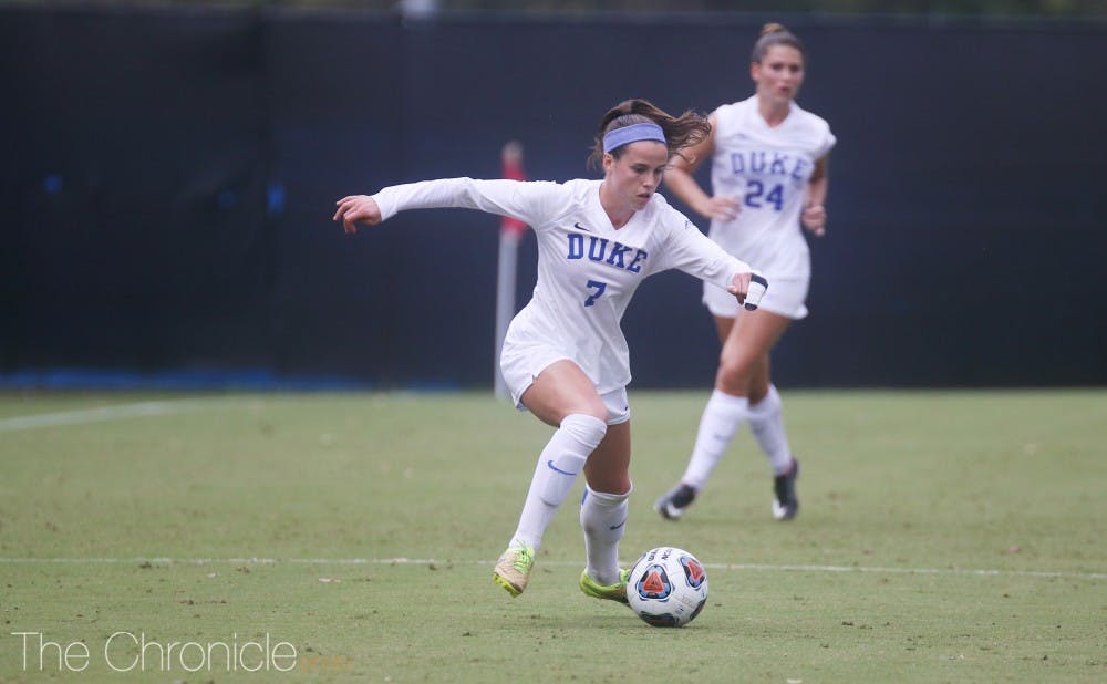 <p>Taylor Racioppi's early goal gave the Blue Devils the edge throughout Sunday's contest.&nbsp;</p>