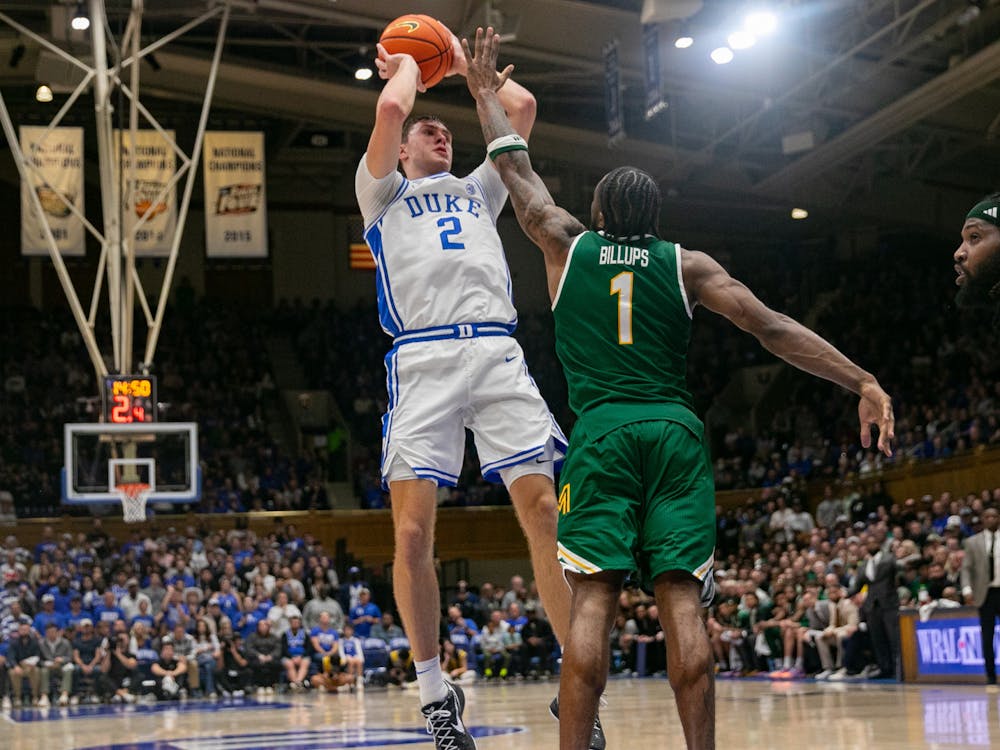 Freshman Cooper Flagg rises up for a jumper in Duke's victory against George Mason. 