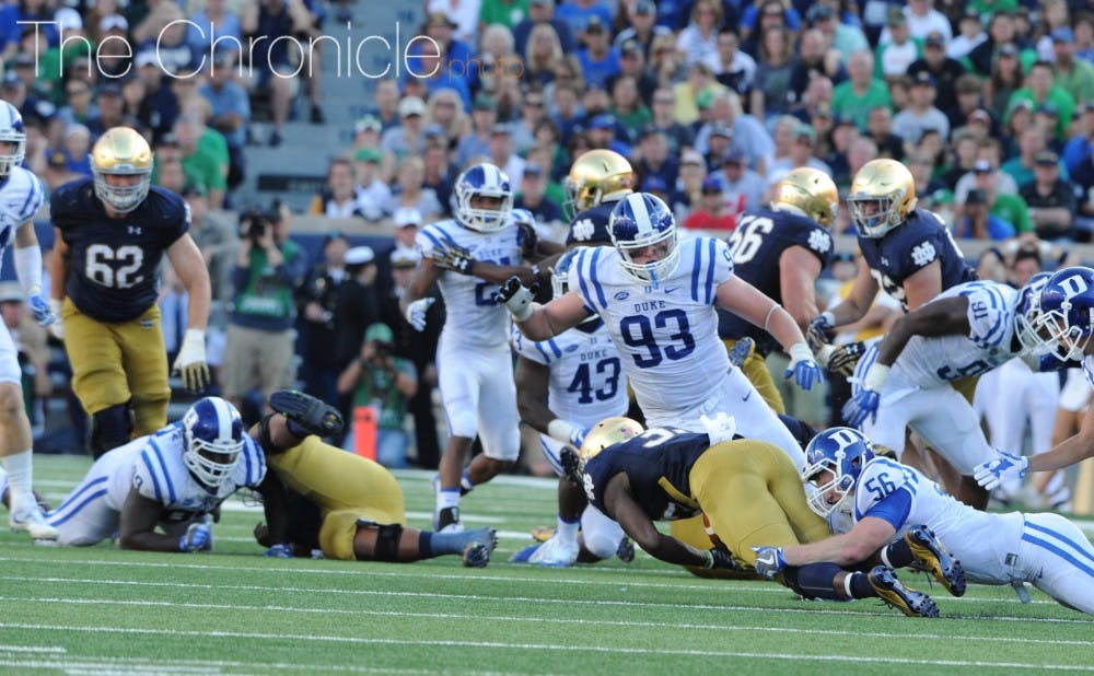 <p>Defensive tackle A.J. Wolf and company lead the nation with 17 sacks through four games&mdash;Duke had 17 all of last season.&nbsp;</p>