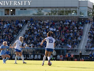 Maggie Graham (19) moves forward with the ball during Duke's draw with North Carolina.