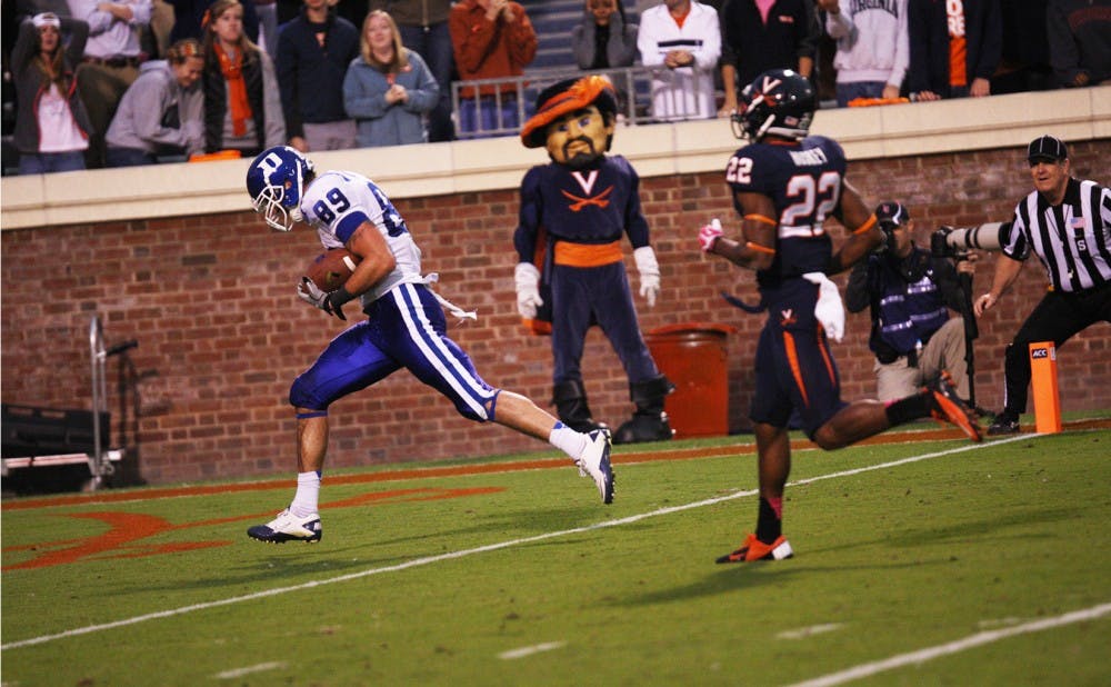 Tight end Braxton Deaver scored two touchdowns as Duke came back from 22 points down to top Virginia.