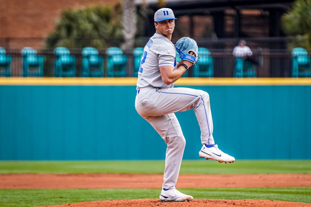 Jonathan Santucci stands at the mound during Duke's win against Indiana.