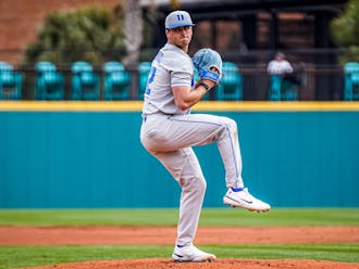 Jonathan Santucci stands at the mound during Duke's win against Indiana.