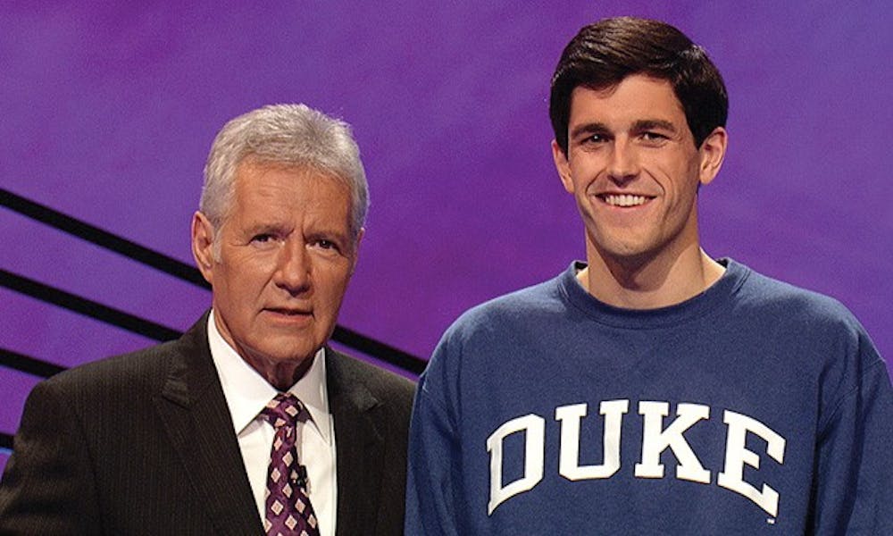 Mackebee, pictured with host Alex Trebek, was one of 15 students selected to participate from a pool of 12,000.