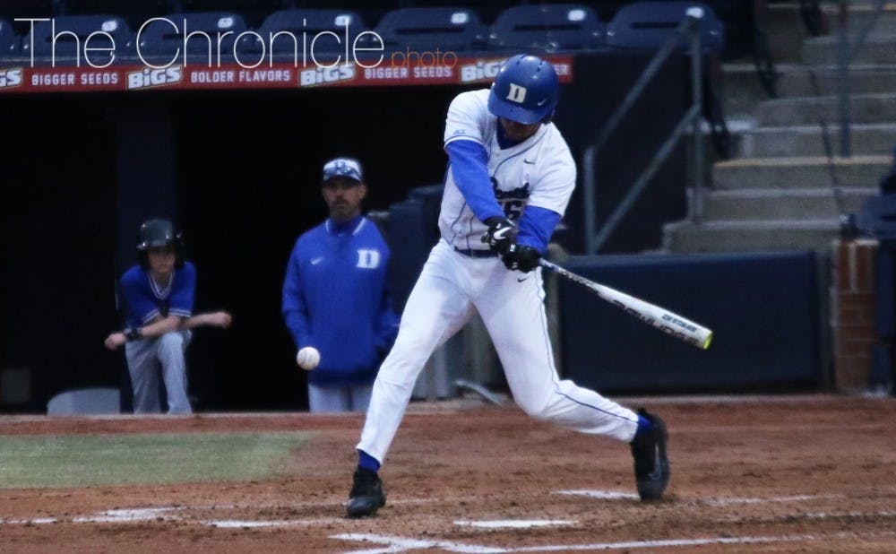 <p>Michael Smiciklas launched his second home run of the season as part of the Blue Devils' big eight-run third inning.&nbsp;</p>