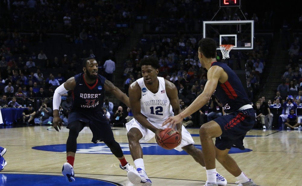 Justise Winslow stuffed the stat sheet with 13 points, 12 rebounds, five assists, four steals and three blocks in Sunday’s win against San Diego State. The victory will send Winslow home to Houston for the Sweet 16.