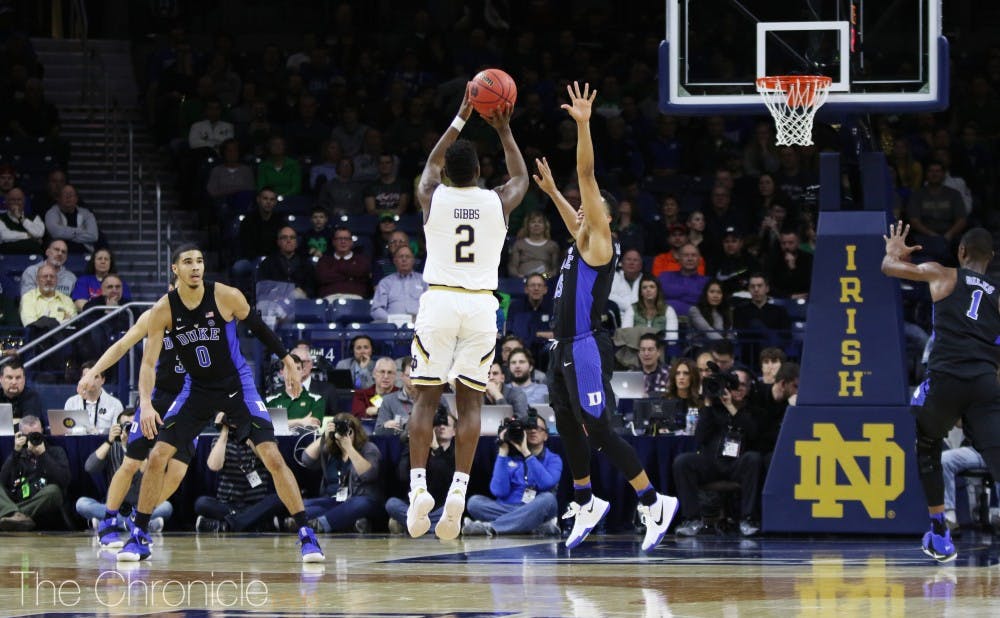 T.J. Gibbs has stepped up as Notre Dame’s top threat with seniors Matt Farrell and Bonzie Colson both sidelined with injuries.