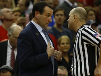 Duke head coach Mike Krzyzewski was assessed a technical foul down the stretch of Saturday's game, as the Blue Devils started to unravel against the Cardinals' aggressive, physical defense.
