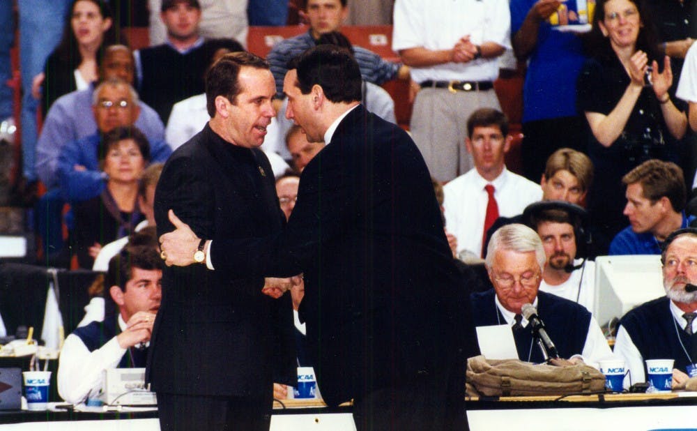Duke head coach Mike Krzyzewski and Notre Dame head coach Mike Brey have squared off just once since Brey was an assistant with the Blue Devils.