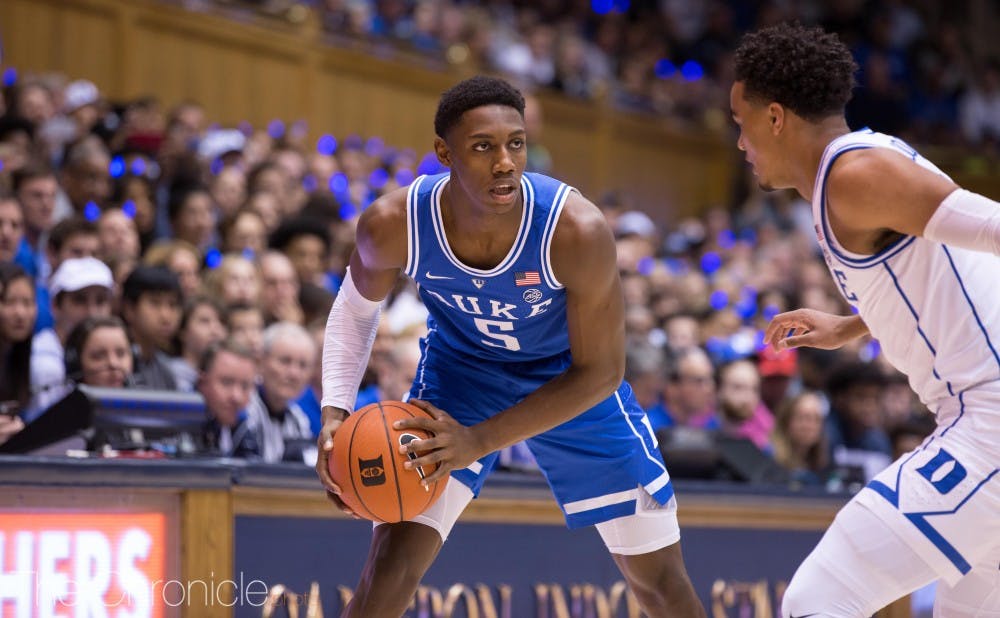<p>R.J. Barrett led the Blue Devils in scoring during the first half.</p>