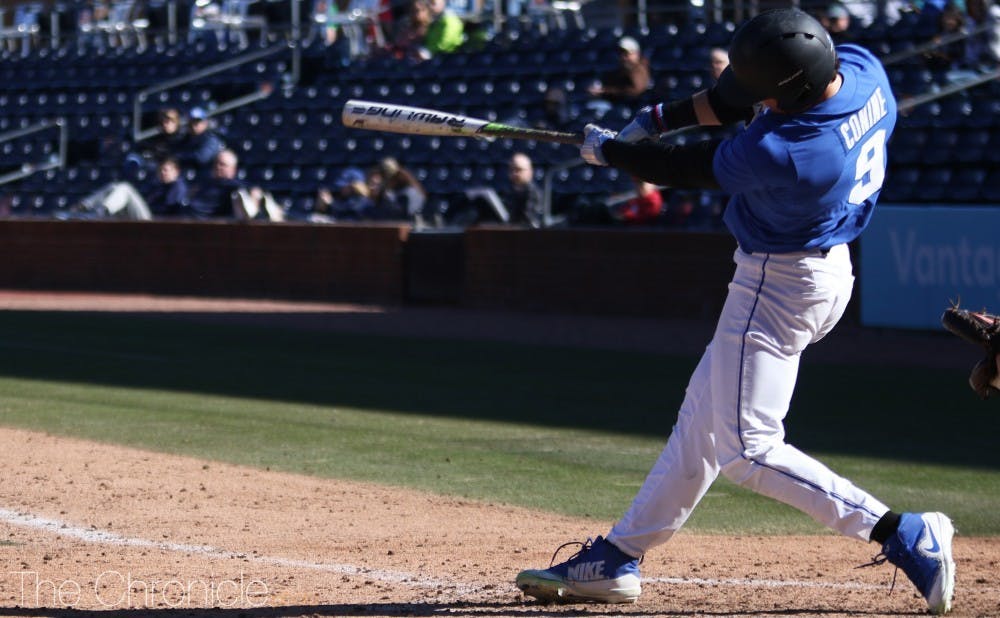 Griffin Conine smashed a 497-foot home run in the first game of Sunday's doubleheader.