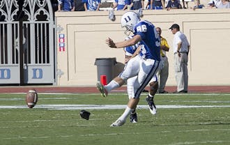Freshman Ross Martin will replace the graduated Will Snyderwine, pictured, at kicker after the Blue Devils struggled in the kicking game last year.