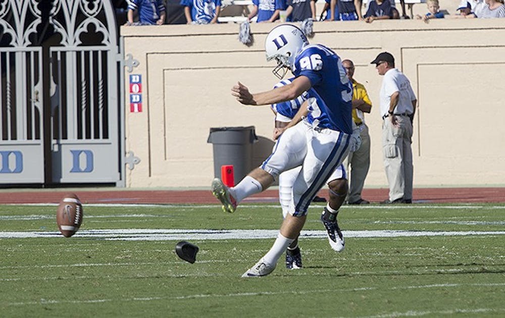 Freshman Ross Martin will replace the graduated Will Snyderwine, pictured, at kicker after the Blue Devils struggled in the kicking game last year.