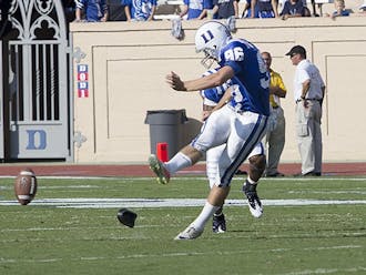 Freshman Ross Martin will replace the graduated Will Snyderwine, pictured, at kicker after the Blue Devils struggled in the kicking game last year.