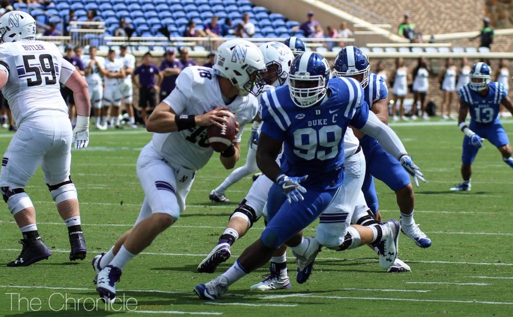 Daniel Jones became just the second player in program history to throw for more than 300 yards and run for more than 100 in the same game last year against Northwestern.