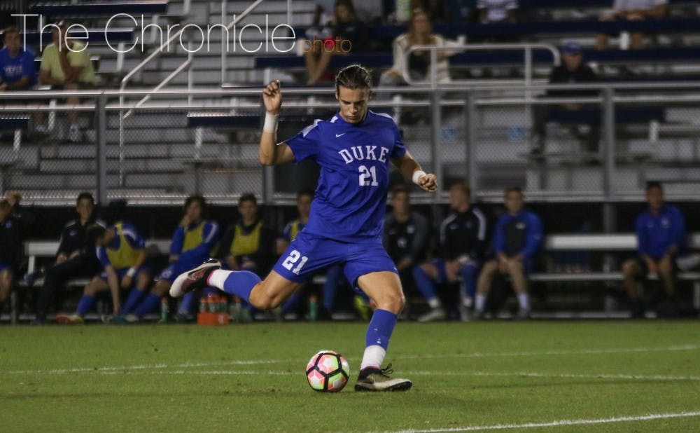 <p>Marcus Fjortoft helped lead Duke to an impressive exhibition season defensively and scored on a penalty kick in its 1-1 draw against Indiana.&nbsp;</p>