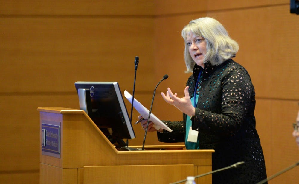 <p>Dr. Karen Remley, Fuqua ’97 and the CEO/Executive Director of the American Academy of Pediatrics, moderated the panel Monday.&nbsp;</p>