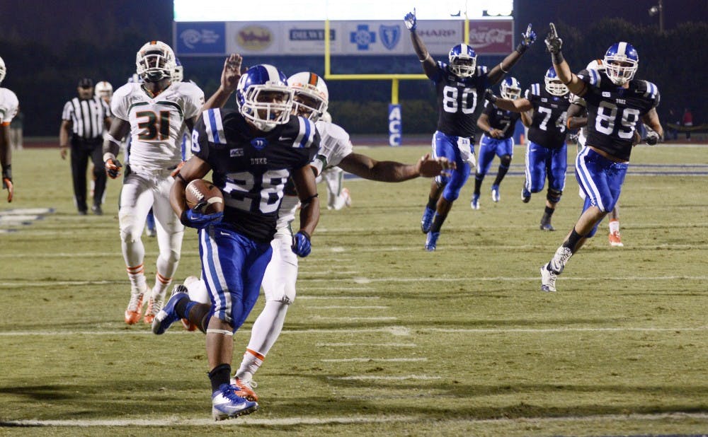 Sophomore Shaquille Powell's two touchdowns sparked the Blue Devils in their 48-30 victory against then-No. 24 Miami.
