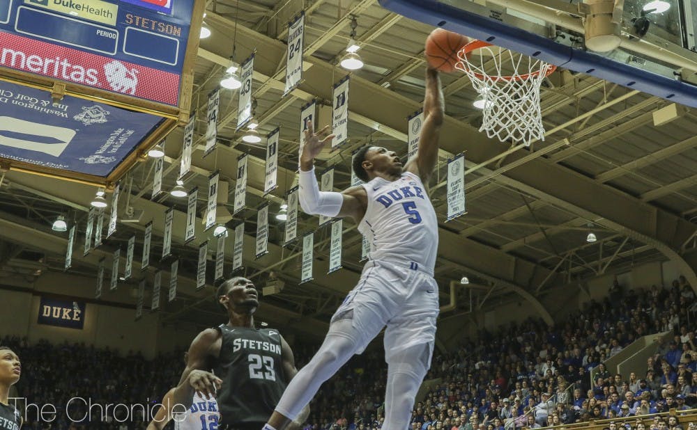 <p>Freshman R.J. Barrett had arguably his most efficient and best all-around performance of the season Saturday.</p>