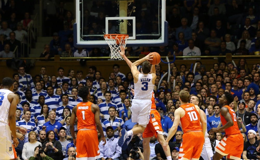 <p>Grayson Allen came alive for nine straight points at the end of the first half, but his scoop shot with time winding down would not fall, and the Orange closed out the game at the free-throw line.</p>