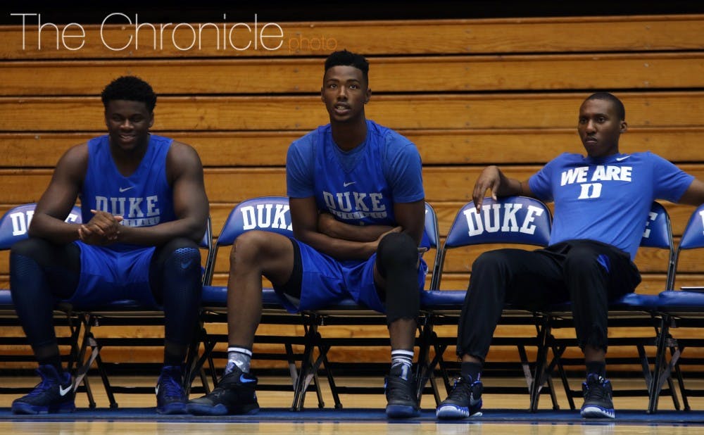 Touted freshman Harry Giles sat out of Saturday's practice as he continues recovering from a torn ACL suffered in November 2015.