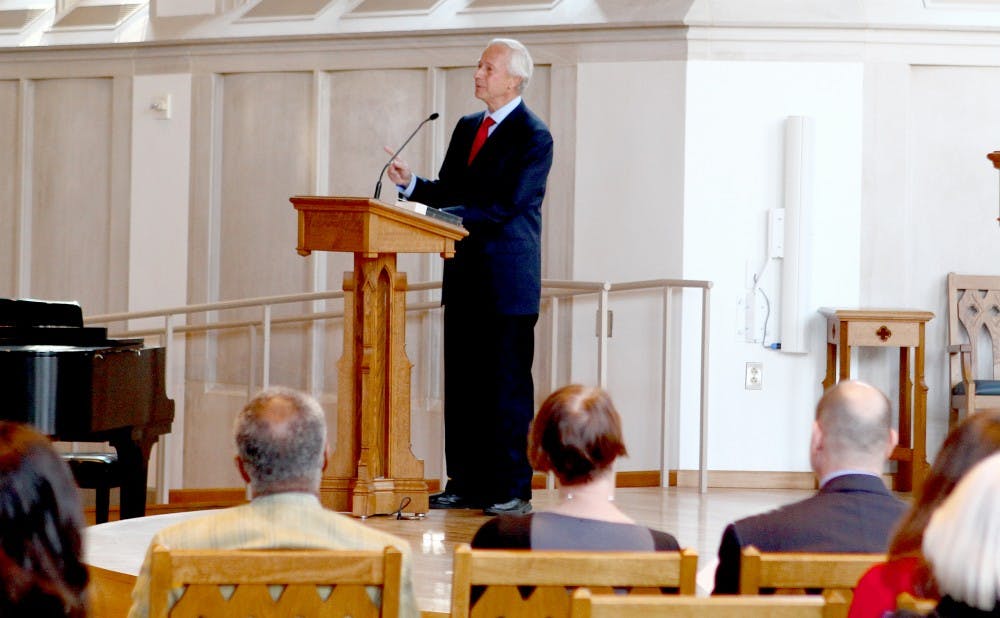 President Richard Brodhead read Seamus Heaney's "VII" and "Audenesque" at the poetry reading Tuesday.