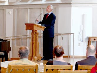 President Richard Brodhead read Seamus Heaney's "VII" and "Audenesque" at the poetry reading Tuesday.