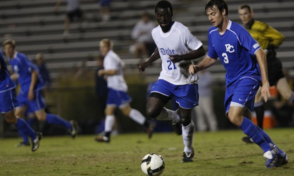 Sophomore Kwasi Ayisi scored his first goal of the season as the Blue Devils trounced Presbyterian 6-0 Wednesday night at Koskinen Stadium.