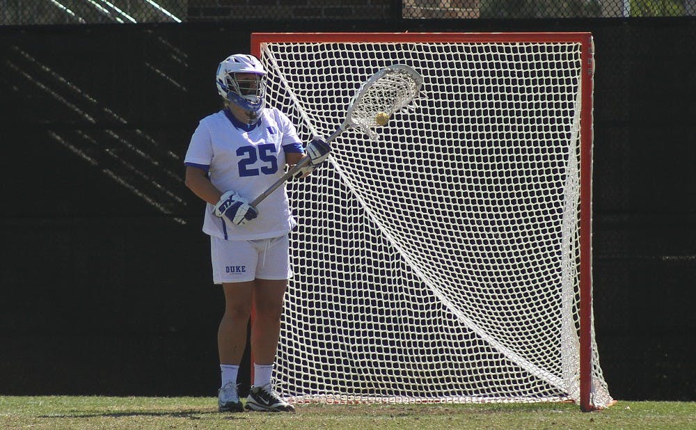 <p>Senior Kelsey Duryea has been solid between the pipes for Duke as she leads a young team replacing six starters from last year’s Final Four squad.</p>