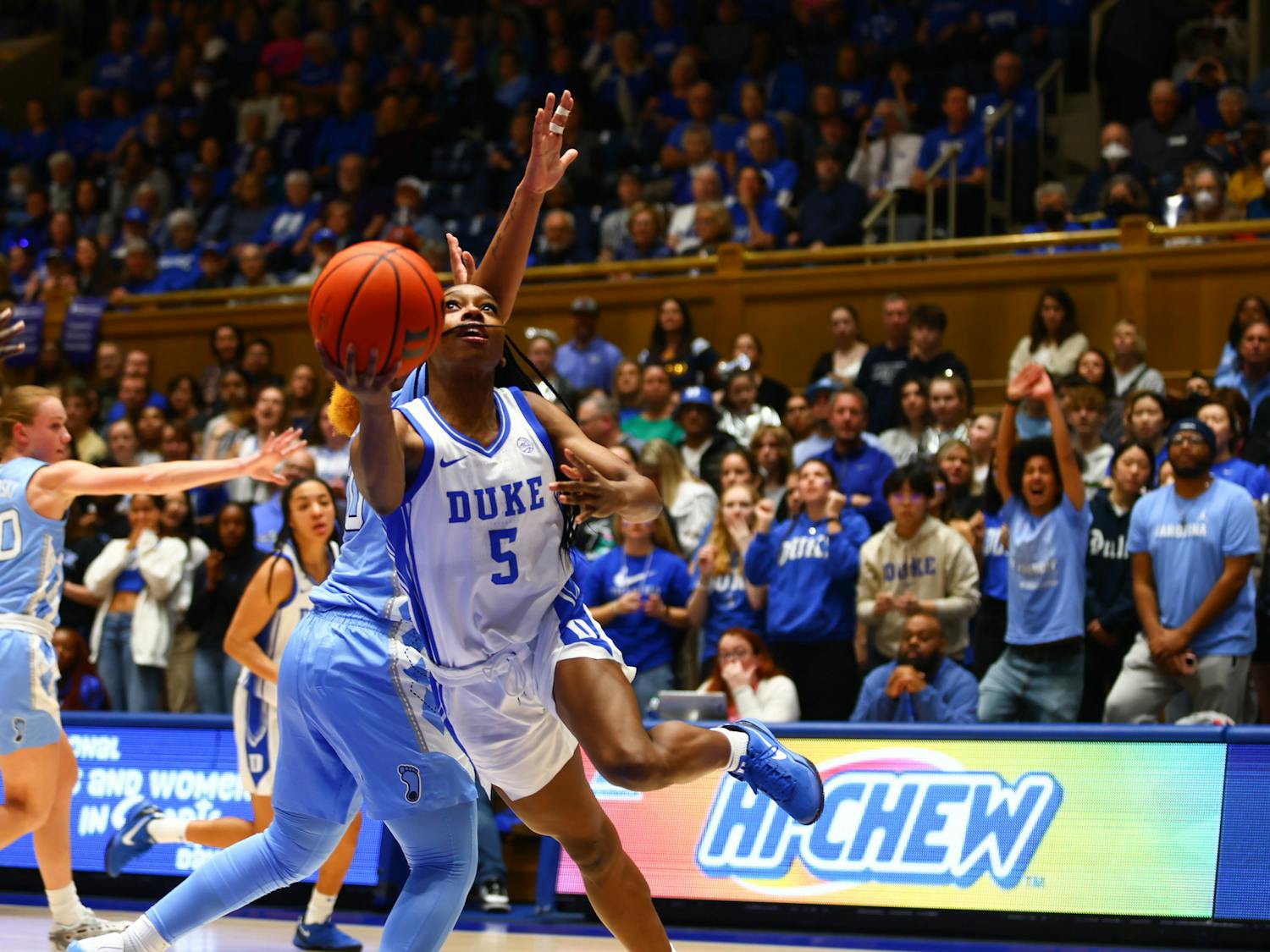 Oluchi Okananwa fights past a North Carolina defender on her way to the basket.