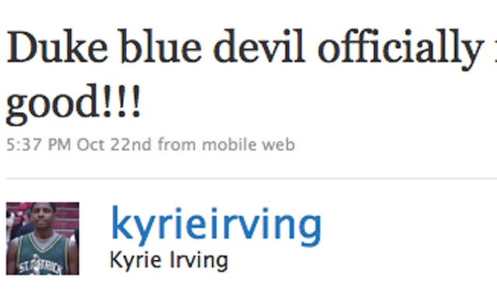 Kyrie Irving tweets about joining the Blue Devils after committing to Duke Oct. 22.
