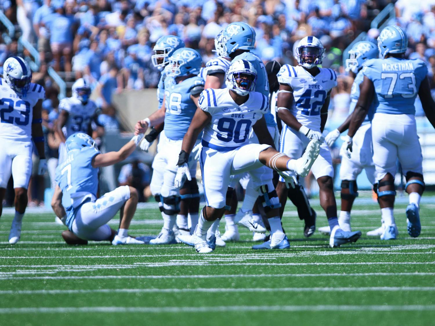 Despite DeWayne Carter and the Blue Devil defense recording five sacks, the North Carolina offense could not be kept in check for too long.