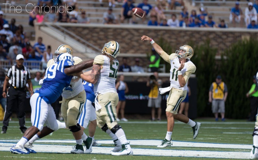 <p>Duke's defense held Baylor quarterback Zach Smith to a QBR of just 8.4.</p>