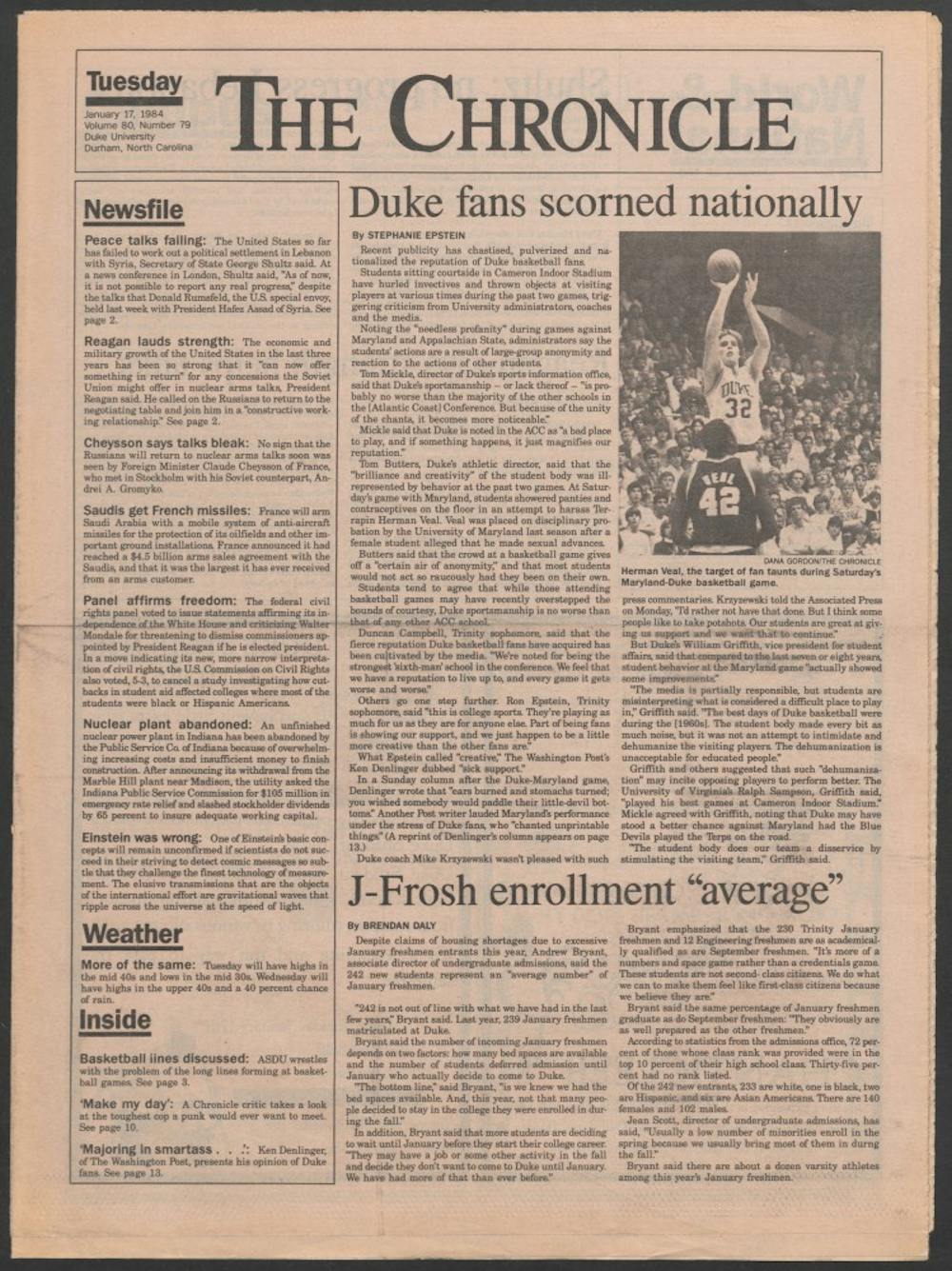 <p>The media did not take kindly to a particularly obscene taunt from the Cameron Crazies in 1984.</p>