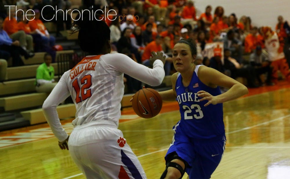 Redshirt sophomore Rebecca Greenwell added 12 points for the Blue Devils, who forced 24 Clemson turnovers and turned them into 22 points.