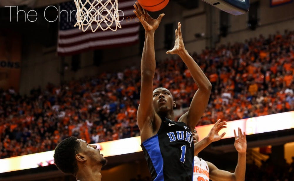 <p>Harry Giles started against Miami a month ago and could play a key role in trying to keep forward Kamari Murphy off the boards.</p>