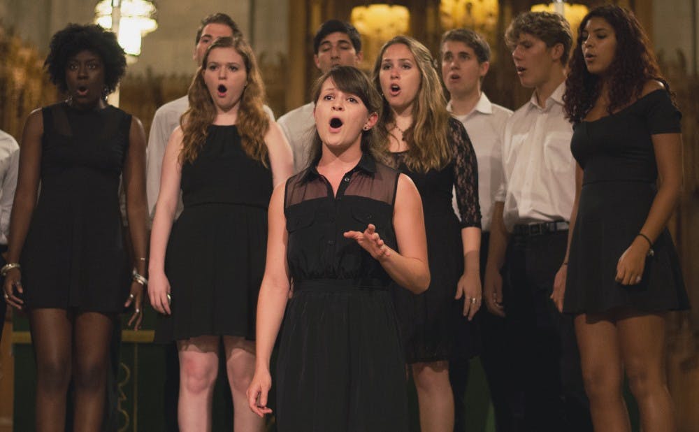 A cappella group Rhythm and Blue, pictured above, performed at Sophomore Convocation Monday evening.