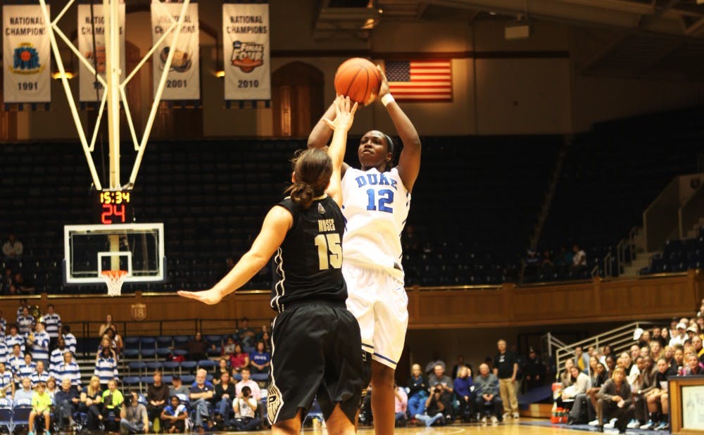 Chelsea Gray battled with Purdue's guards as the Blue Devils overcame a slow start to top the Boilermakers.