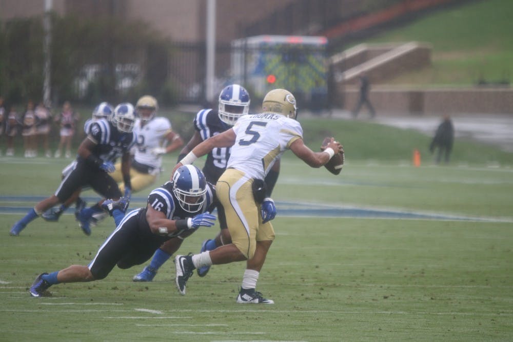 Safety Jeremy Cash led the Blue Devils with 12 tackles and two forced fumbles as Duke defeated No. 20 Georgia Tech 34-20 Saturday at Wallace Wade Stadium.