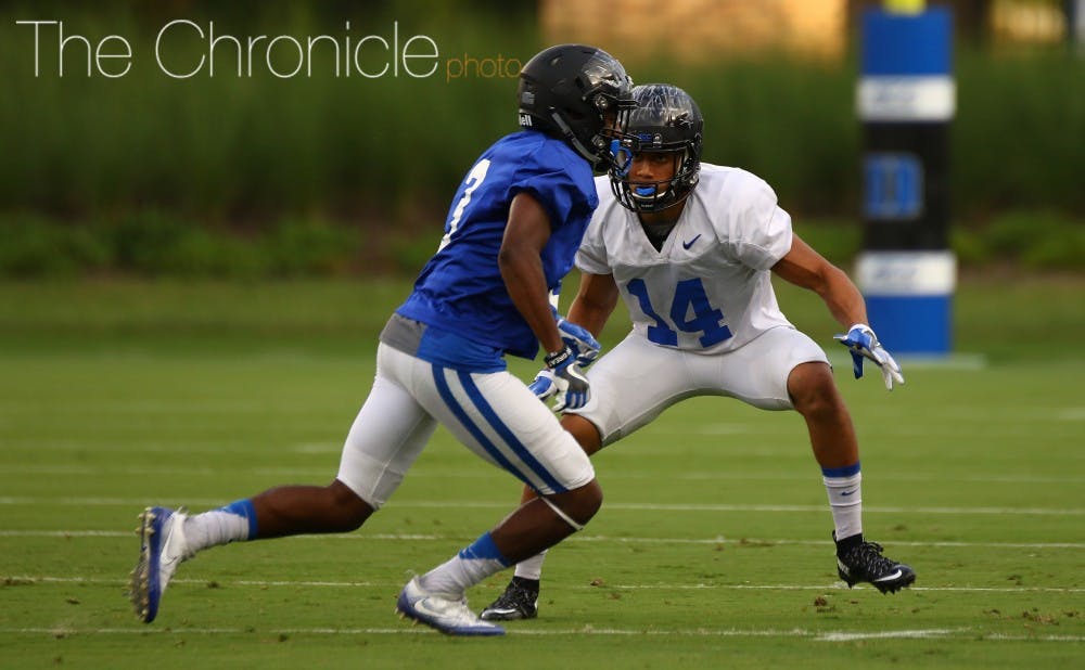 Sophomore T.J. Rahming is expected to be one of Duke's top receivers this season and hauled in one of the scrimmage's three touchdown passes.&nbsp;