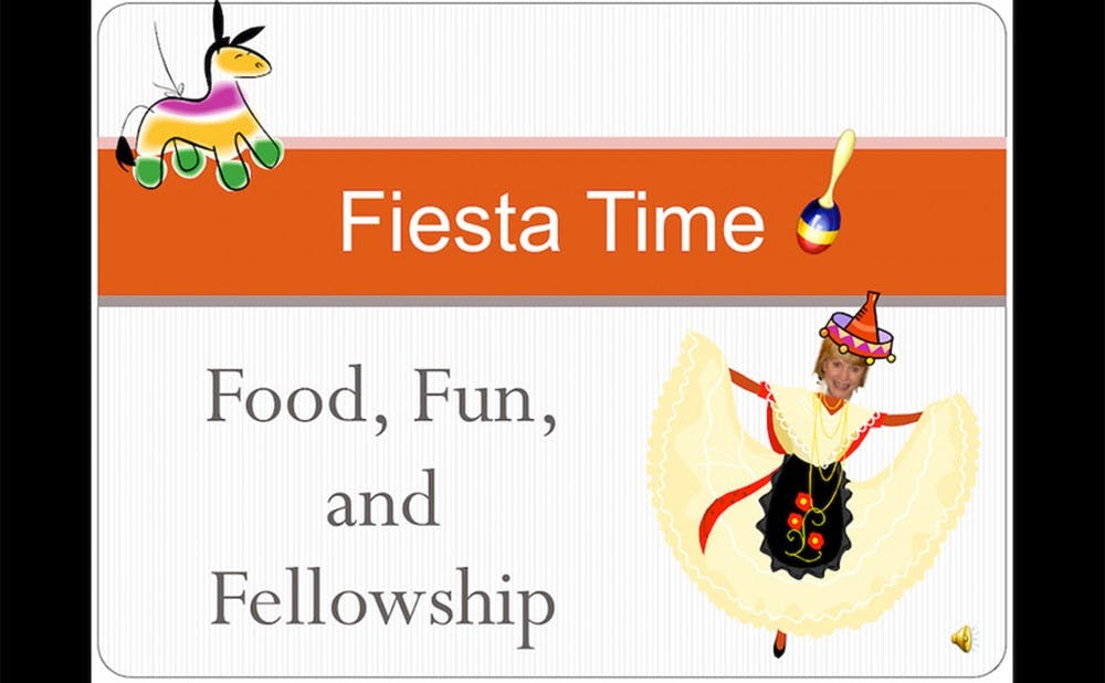 A "fiesta"-themed PowerPoint produced by the Program in Education for welcome parties at the start of the 2008-2009 academic year underscored Mendez' concerns.