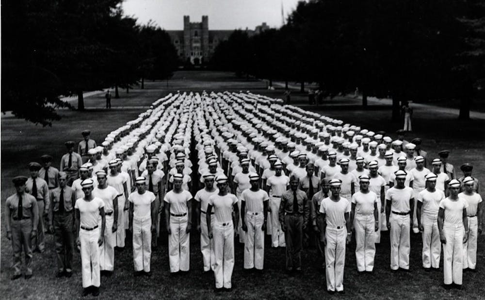 Duke's Naval Reserve Officer Training Corps at attention, 1943.